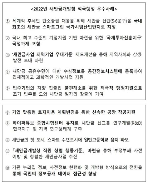 새만금개발청 올해 적극행정 우수사례 10건 선정