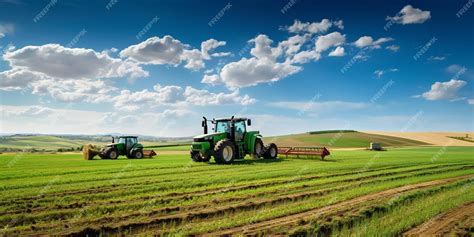 Premium Ai Image Large Farms With Tractors Machines And Land Crops