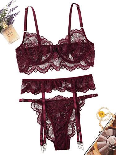 Shein Women S Piece Floral Lace Lingerie Set With Garter Belts Sexy