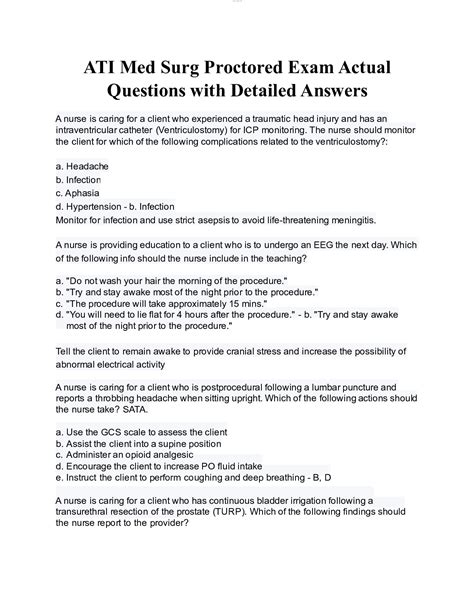 ATI MED SURG PROCTORED EXAM QUESTIONS ANSWERS SPRING 2024 2025 DocMerit