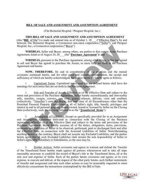 Connecticut Bill Of Sale And Assignment And Assumption Agreement Us