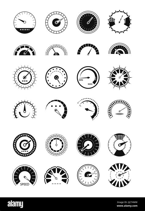 Speedometer Icon Vector Set Scale Meter In Outline Style Tachometer