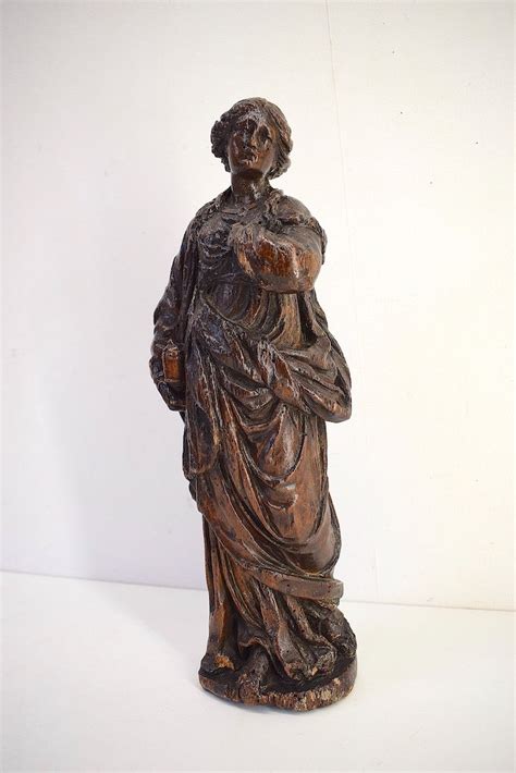 Proantic Statue De Femme En Bois Sculpt Xvii Me Xviii