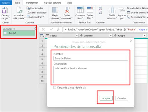 Cómo Agregar Nombres y Descripción en Power Query Query Ninja del Excel