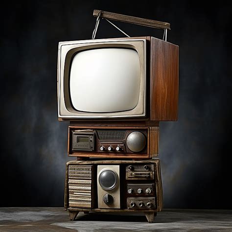 An Old Style Television Set Stacked Against A Dark Background Tv