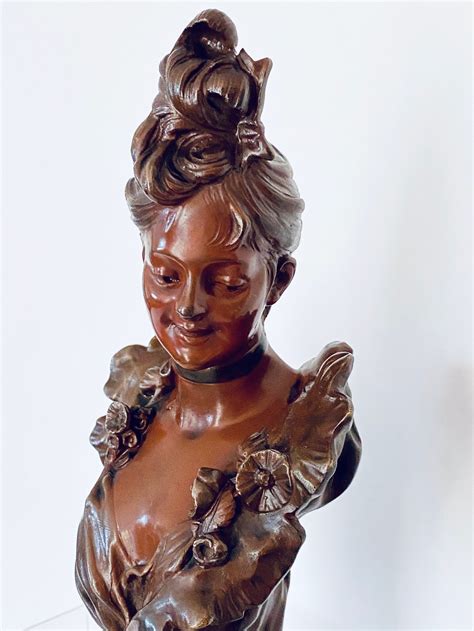 Art Nouveau Bronze Of Smiling Woman By Victor Léopold Bruyneel