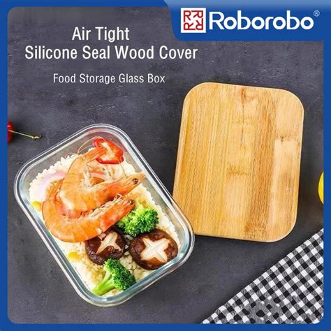 ROBOROBO Fresh Keeping Glass Lunch Box Microwave Oven Safe Bamboo Cover