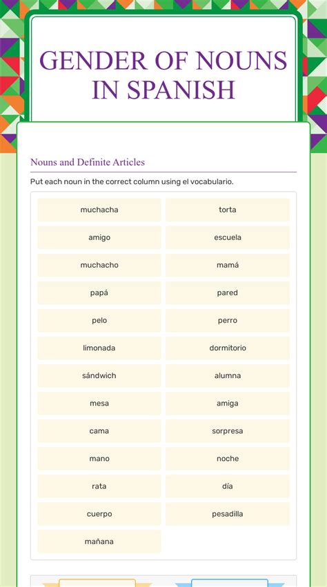 Gender Of Nouns In Spanish Interactive Worksheet By Sylvia Bautista Wizerme