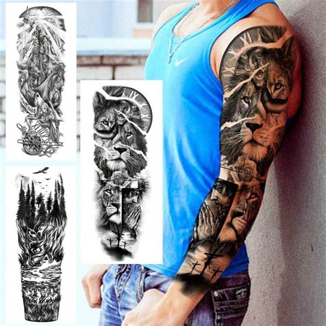 20 Blatt extra große temporäre Tattoos für den ganzen Arm für Herren