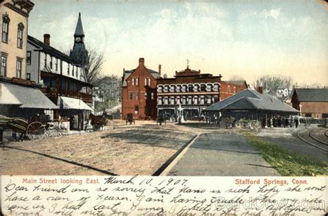 Main Street, Looking East Stafford Springs, CT Postcard