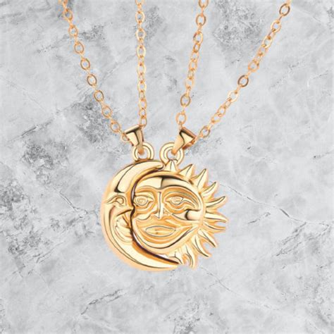 Magnetic Sun And Moon Smiley Face Couple Necklace Birthday Valentine