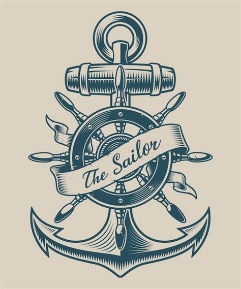 Premium Vector Illustration Of A Vintage Anchor And Ship Wheel