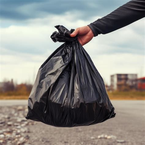 La Mano Sosteniendo La Bolsa De Basura Negra Poniendo En La Basura