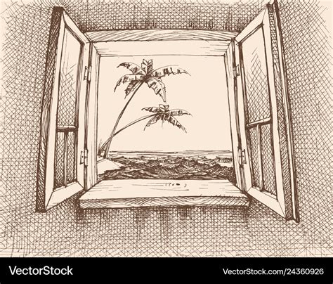 Sea View From Window Hand Drawing Royalty Free Vector Image