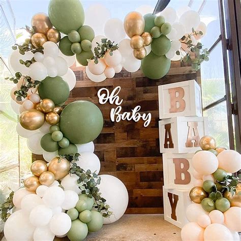 121Pcs Olive Green Balloon Garland Arch Kit, White Gold Confetti Balloons Retro Green Balloon ...