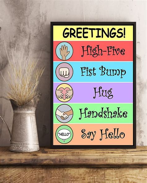 Greetings Teacher Classroom Poster High Five First Bump Hug Handshake