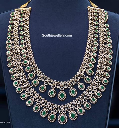 Layered Diamond Emerald Haram Indian Jewellery Designs