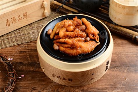 Close Up Photo Of Steamed Chicken Feet With Black Bean Sauce Background Refreshments Guangdong