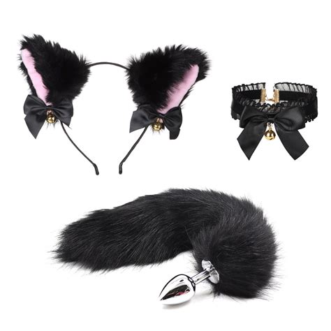 Anal Sex Toys Fox Tail Butt Plug Sexy Plush Cat Ear Headband With Bells Necklace Set Massage Sex