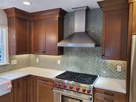 Herringbone Tile Backsplash in Shaker Heights, Ohio - Classic Tileworks