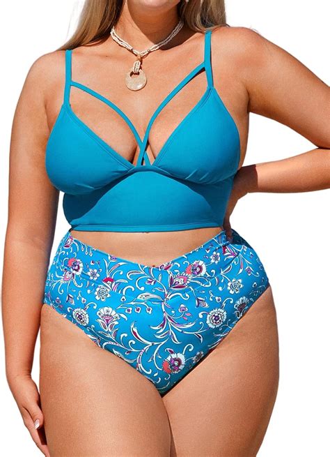 Amazon Cupshe Women Swimsuit Plus Size Bikini Set Cutout Front V