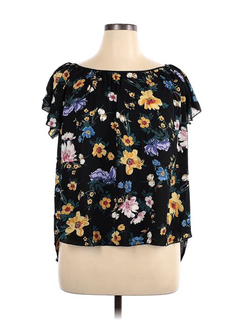 Philosophy Republic Clothing 100 Polyester Floral Black Short Sleeve