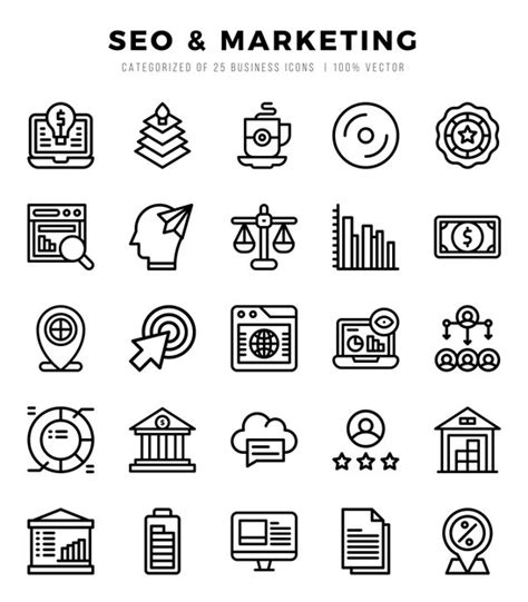 Conjunto de 25 íconos lineales de marketing seo Vector Premium