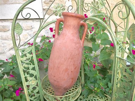 French Terracotta Amphora Authentic Vintage Glazed Clay Pot Patio