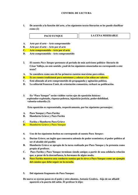 Control De Lectura Terminado Control De Lectura De Acuerdo A La