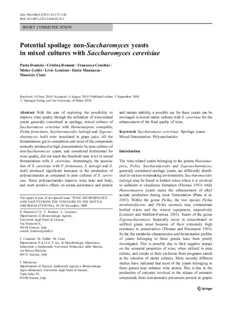 Pdf Potential Spoilage Non Saccharomyces Yeasts In Mixed Cultures