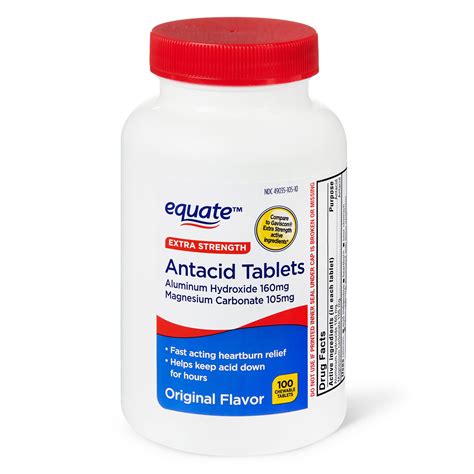 Equate Extra Strength Antacid Chewable Tablets, 160 mg, 100 Count ...