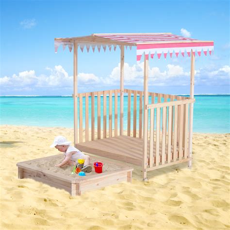 Outsunny Sandkasten Spielhaus Sandbox Spielveranda Mit Dach Holz