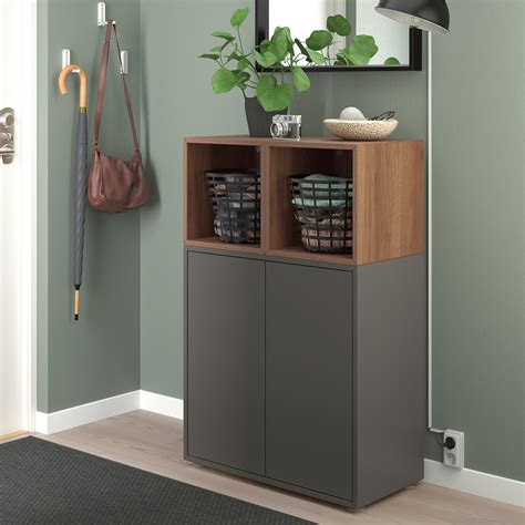 Eket Cabinet Combination With Feet Dark Grey Walnut Effect Ikea