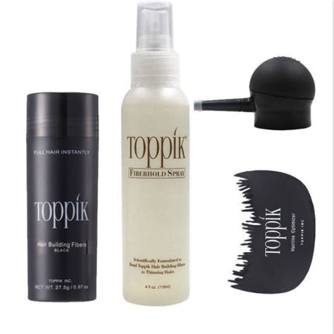 ชุด4ชิ้นtoppik Hair Building Fiberผงไฟเบอร์ปิดผมบาง27 5g สเปรย์ หัวพ่น