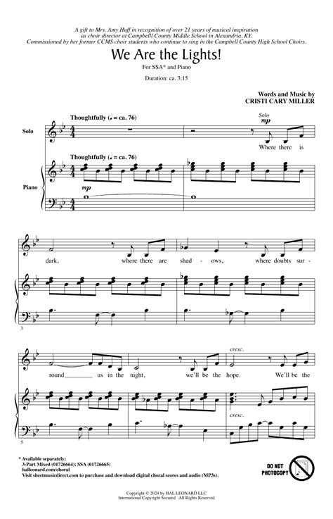 We Are The Lights By Cristi Cary Miller Sheet Music For Ssa Choir At