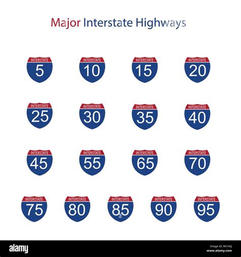 Vector Illustration Interstate Major Highway Road Sign Icon Set