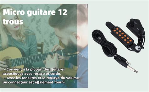 Micro pour Guitare Acoustique Transducteur magnétique à 12 Trous pour