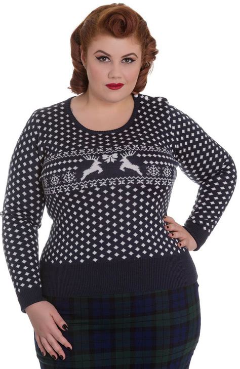 PL 6464nv Hell Bunny BELLE Jumper FAIR ISLE Pullover PLUS SIZE Navy