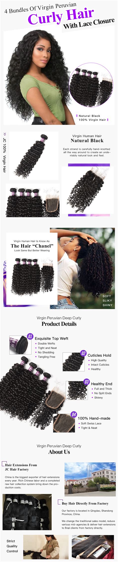 4 Virgin Peruvian Curly Hair Bundles With Closure