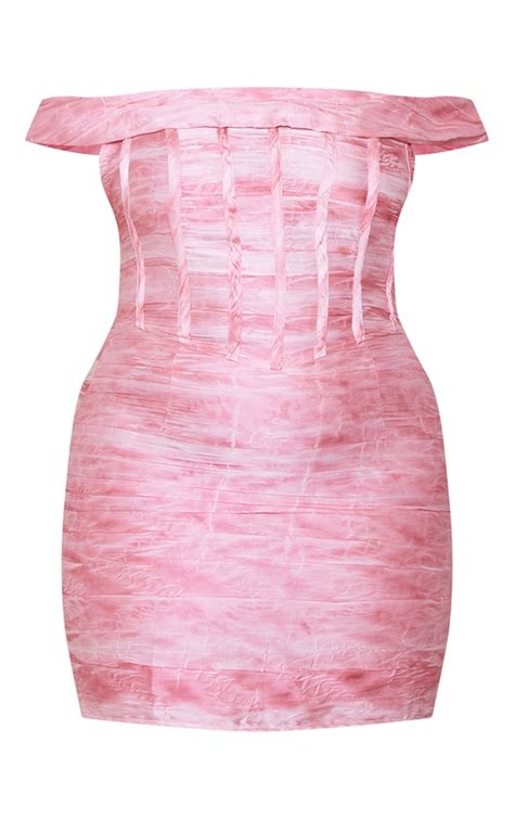 Plus Pink Bardot Bodycon Dress Plus Size Prettylittlething