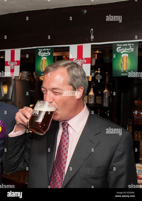 UKIP Leader Nigel Farage drinking beer in pub Stock Photo - Alamy