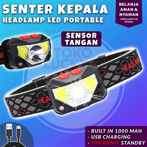 Jual Senter Kepala Sensor Gerak Tangan 5w Headlamp Outdoor Super Terang Led Cob Water Resistant