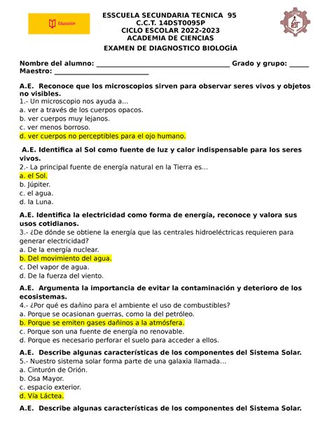 Ejemplo De Examen De Secundaria Image To U