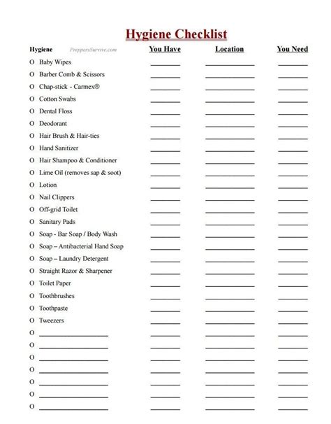 Personal Hygiene Checklist Printable