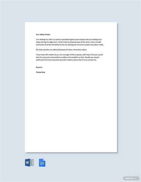 Noise Complaint Letter Template Google Docs Word Outlook Apple 3844