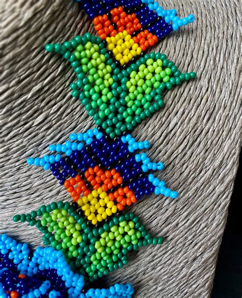 Huichol Art Style Beadwork Blue And Orange Flower Girl Etsy