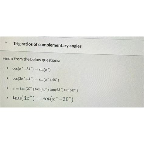 Solved Trig Ratios Of Complementary AnglesFind X From The Chegg