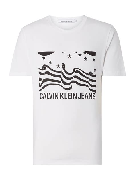 Calvin Klein Jeans T Shirt Mit Logo Print Weiss Online Kaufen