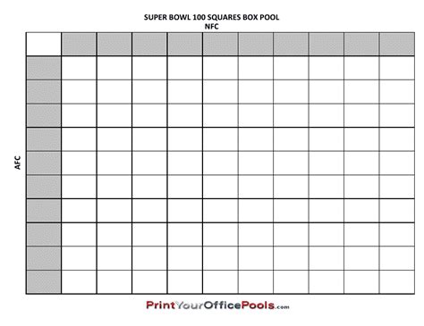 Super Bowl 100 Squares Box Pool Template Download Printable Pdf Templateroller