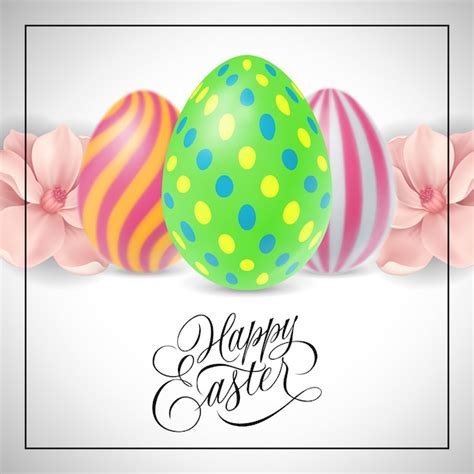 Premium Vector Happy Easter Lettering In Frame With Three Colored